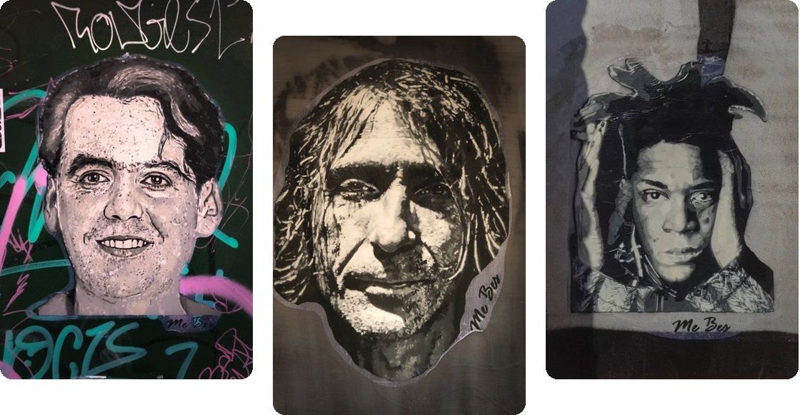 García Lorca, Robe y Basquiat · retratos de ME BES en el centro de Zaragoza